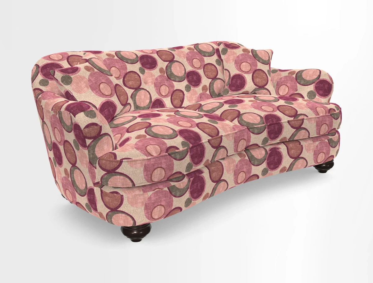 Fairmont 3 Seater Sofa in Romo Osumi Wild Rose with Contrast Piping in Linwood Luna Blossom Contrasting Scatters in Colefax & Fowler Jocasta Velvet Red