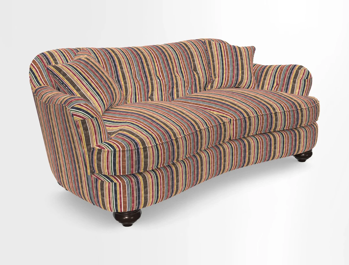Fairmont 3 Seater Sofa in Romo Osumi Wild Rose with Contrast Piping in Linwood Luna Blossom Contrasting Scatters in Colefax & Fowler Jocasta Velvet Red