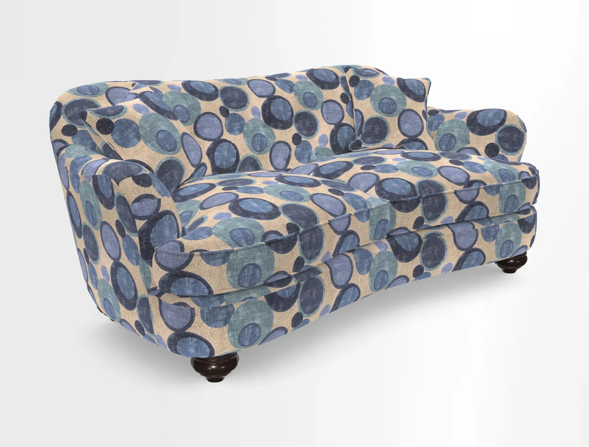 Fairmont 3 Seater Sofa in Romo Osumi Wild Rose with Contrast Piping in Linwood Luna Blossom Contrasting Scatters in Colefax & Fowler Jocasta Velvet Red