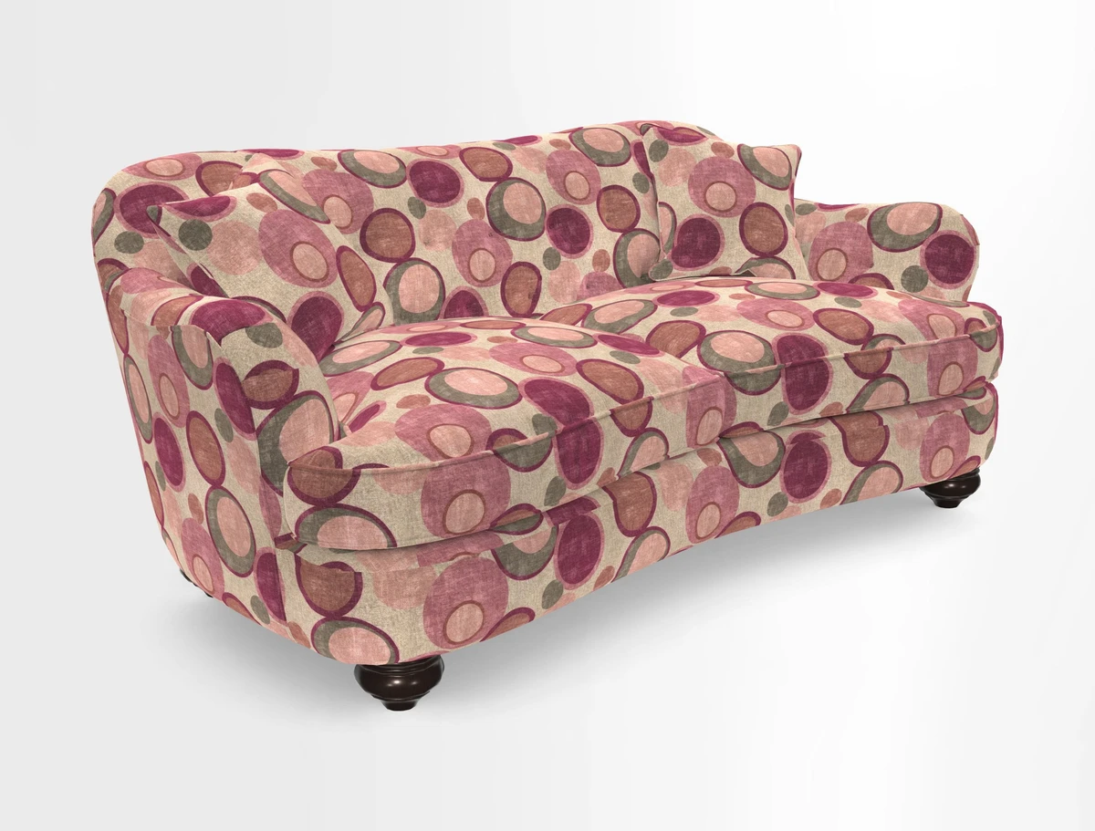 Fairmont 3 Seater Sofa in Romo Osumi Wild Rose with Contrast Piping in Linwood Luna Blossom Contrasting Scatters in Colefax & Fowler Jocasta Velvet Red