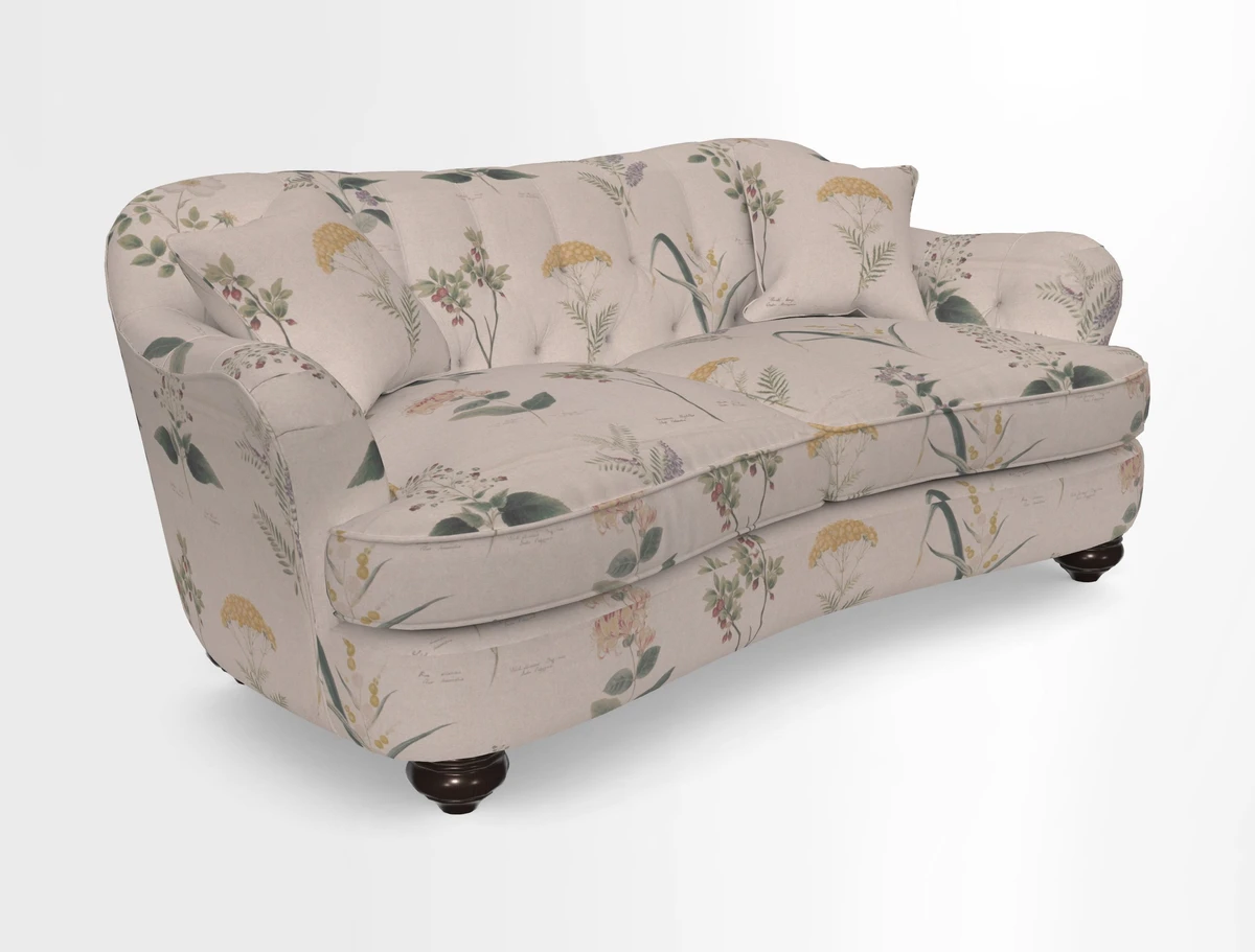 Fairmont 3 Seater Sofa in Romo Osumi Wild Rose with Contrast Piping in Linwood Luna Blossom Contrasting Scatters in Colefax & Fowler Jocasta Velvet Red