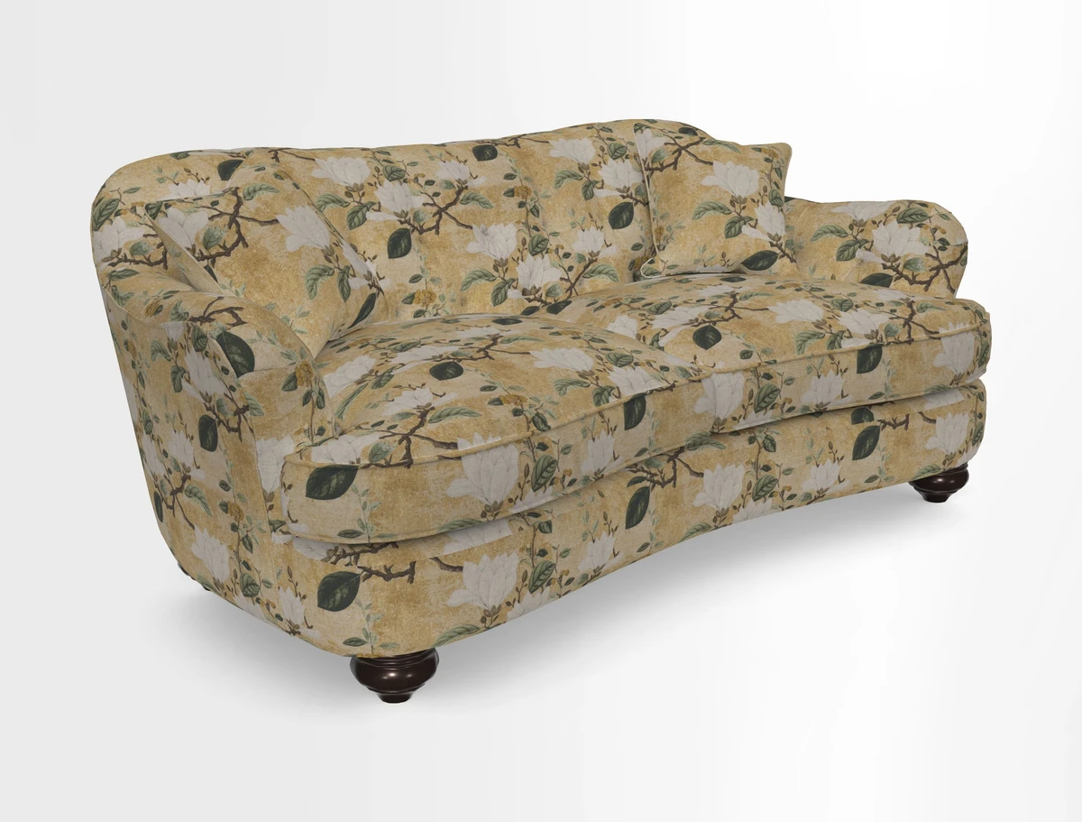 Fairmont 3 Seater Sofa in Romo Osumi Wild Rose with Contrast Piping in Linwood Luna Blossom Contrasting Scatters in Colefax & Fowler Jocasta Velvet Red