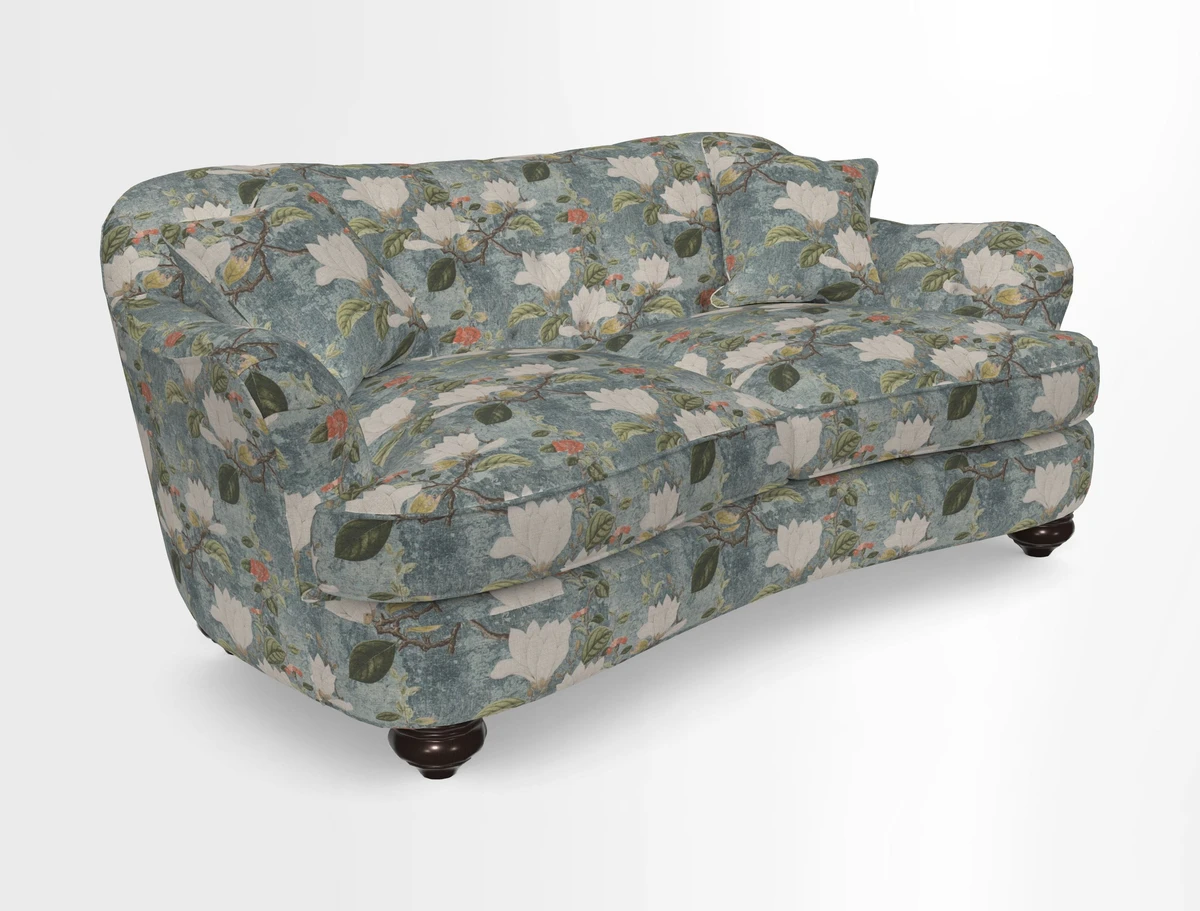 Fairmont 3 Seater Sofa in Romo Osumi Wild Rose with Contrast Piping in Linwood Luna Blossom Contrasting Scatters in Colefax & Fowler Jocasta Velvet Red
