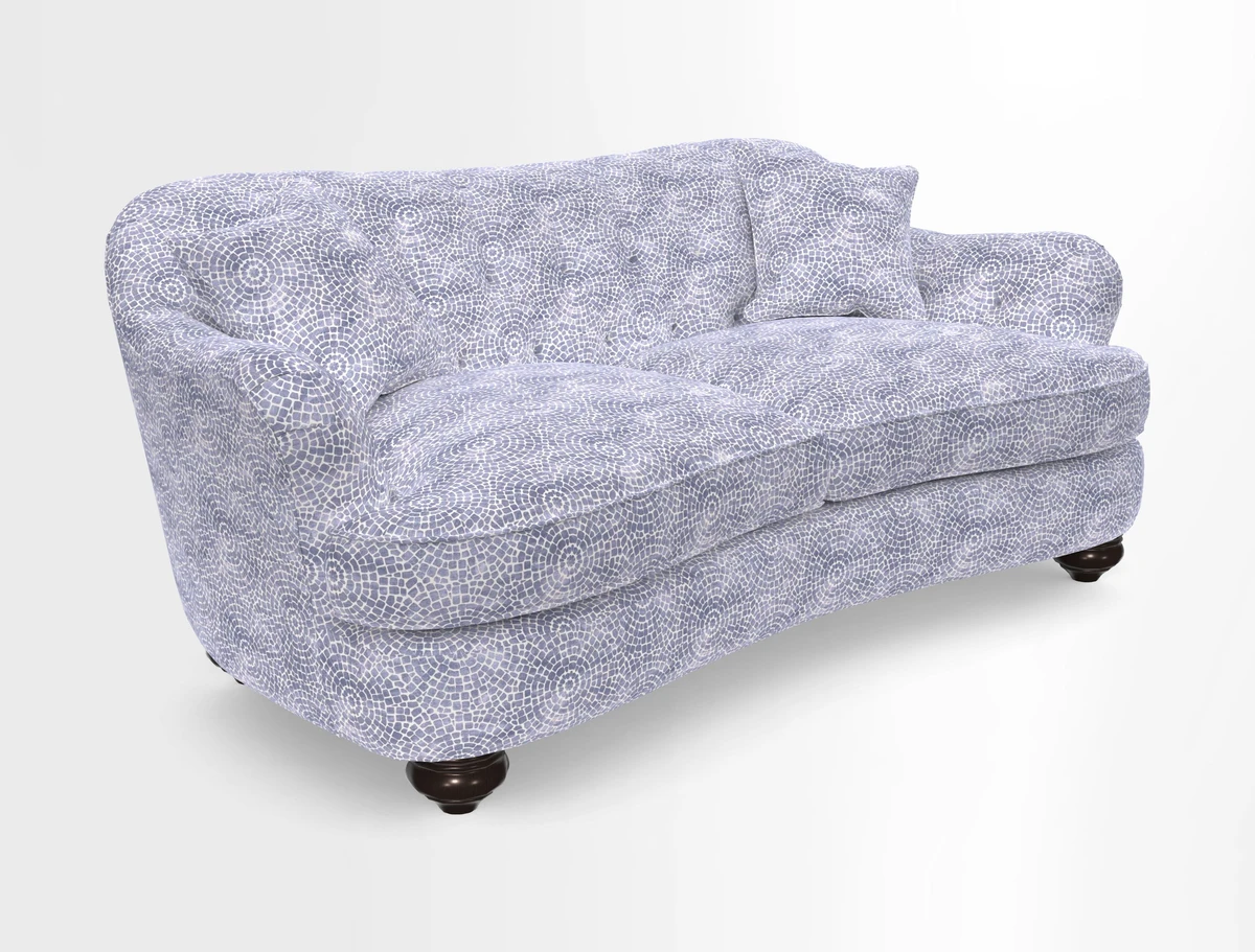 Fairmont 3 Seater Sofa in Romo Osumi Wild Rose with Contrast Piping in Linwood Luna Blossom Contrasting Scatters in Colefax & Fowler Jocasta Velvet Red