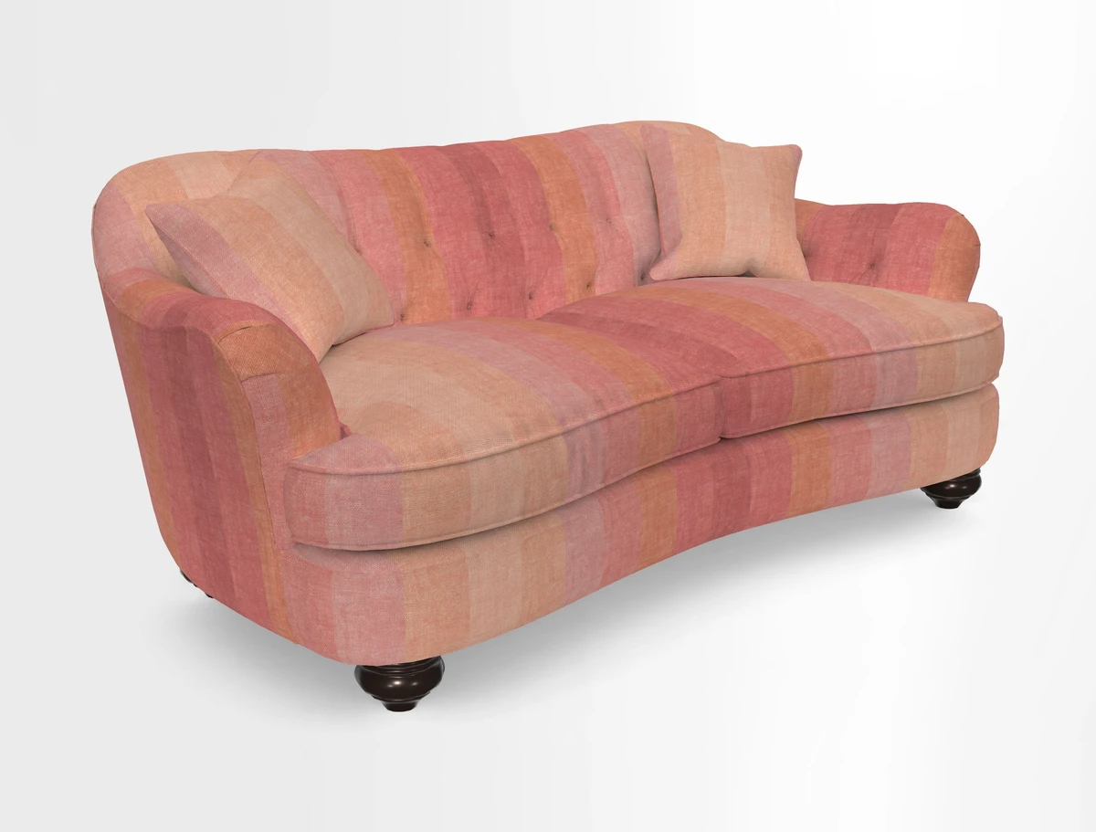 Fairmont 3 Seater Sofa in Romo Osumi Wild Rose with Contrast Piping in Linwood Luna Blossom Contrasting Scatters in Colefax & Fowler Jocasta Velvet Red