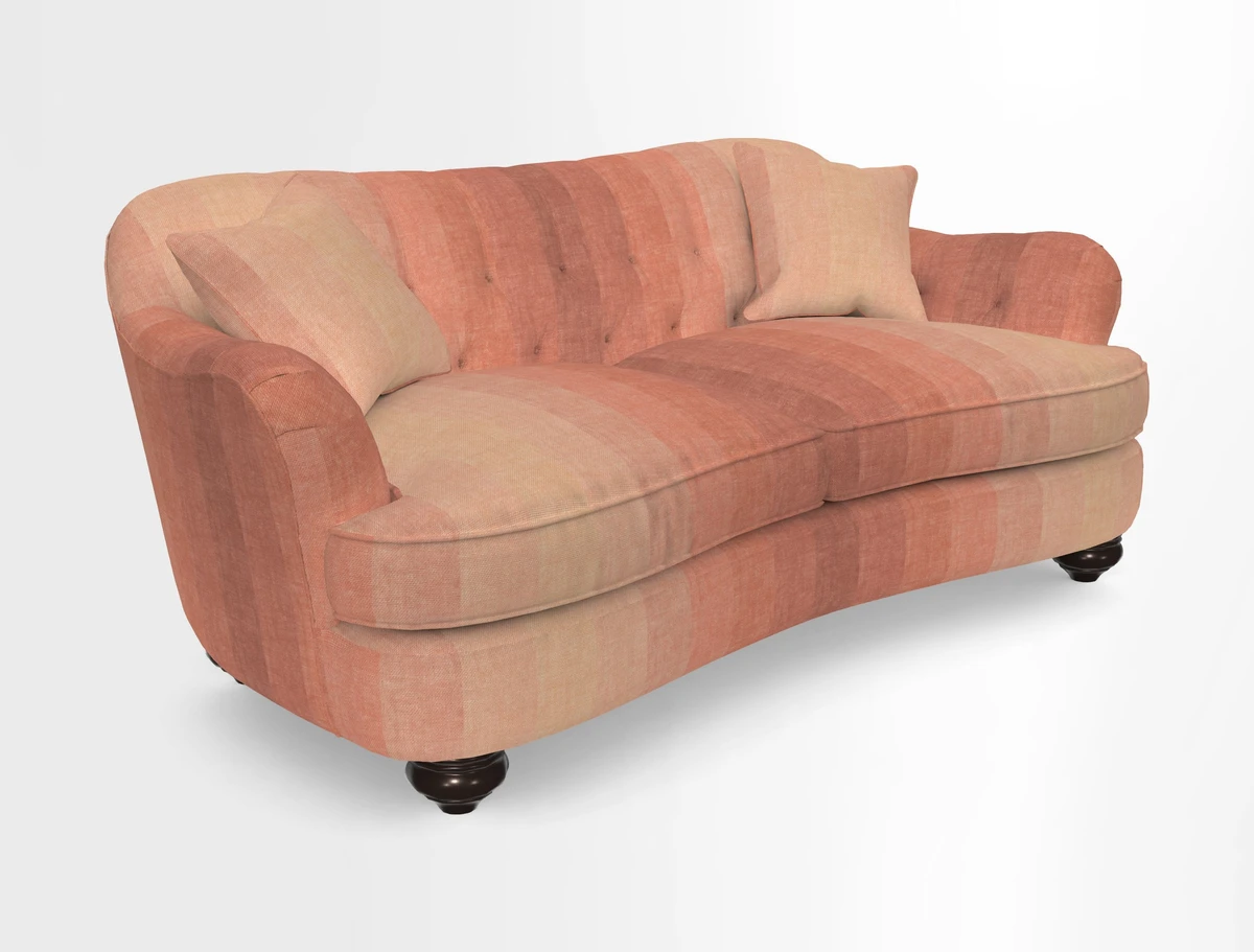 Fairmont 3 Seater Sofa in Romo Osumi Wild Rose with Contrast Piping in Linwood Luna Blossom Contrasting Scatters in Colefax & Fowler Jocasta Velvet Red
