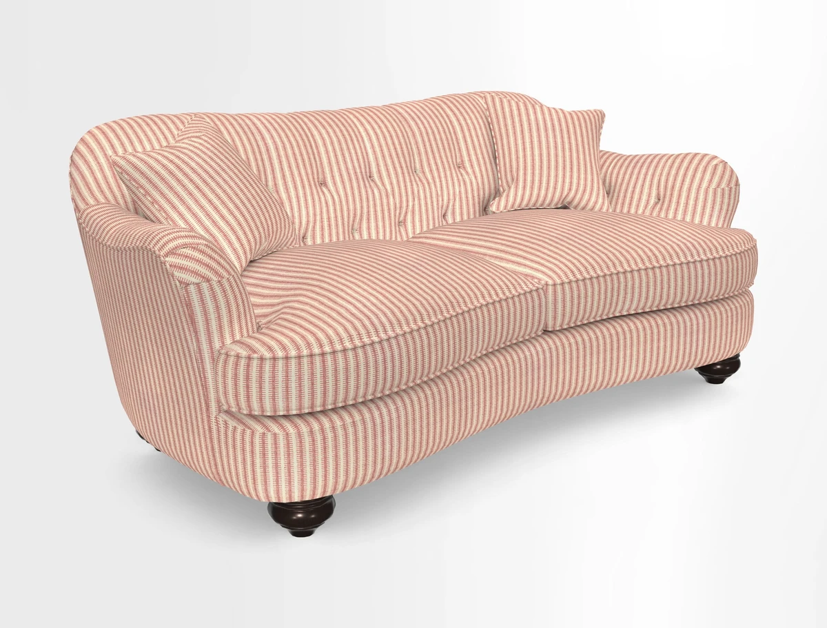 Fairmont 3 Seater Sofa in Romo Osumi Wild Rose with Contrast Piping in Linwood Luna Blossom Contrasting Scatters in Colefax & Fowler Jocasta Velvet Red