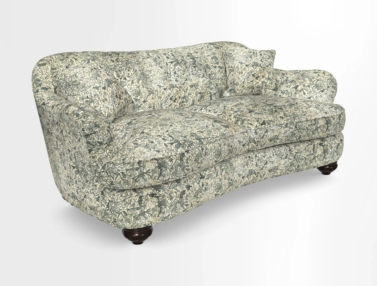 Fairmont 3 Seater Sofa in Romo Osumi Wild Rose with Contrast Piping in Linwood Luna Blossom Contrasting Scatters in Colefax & Fowler Jocasta Velvet Red