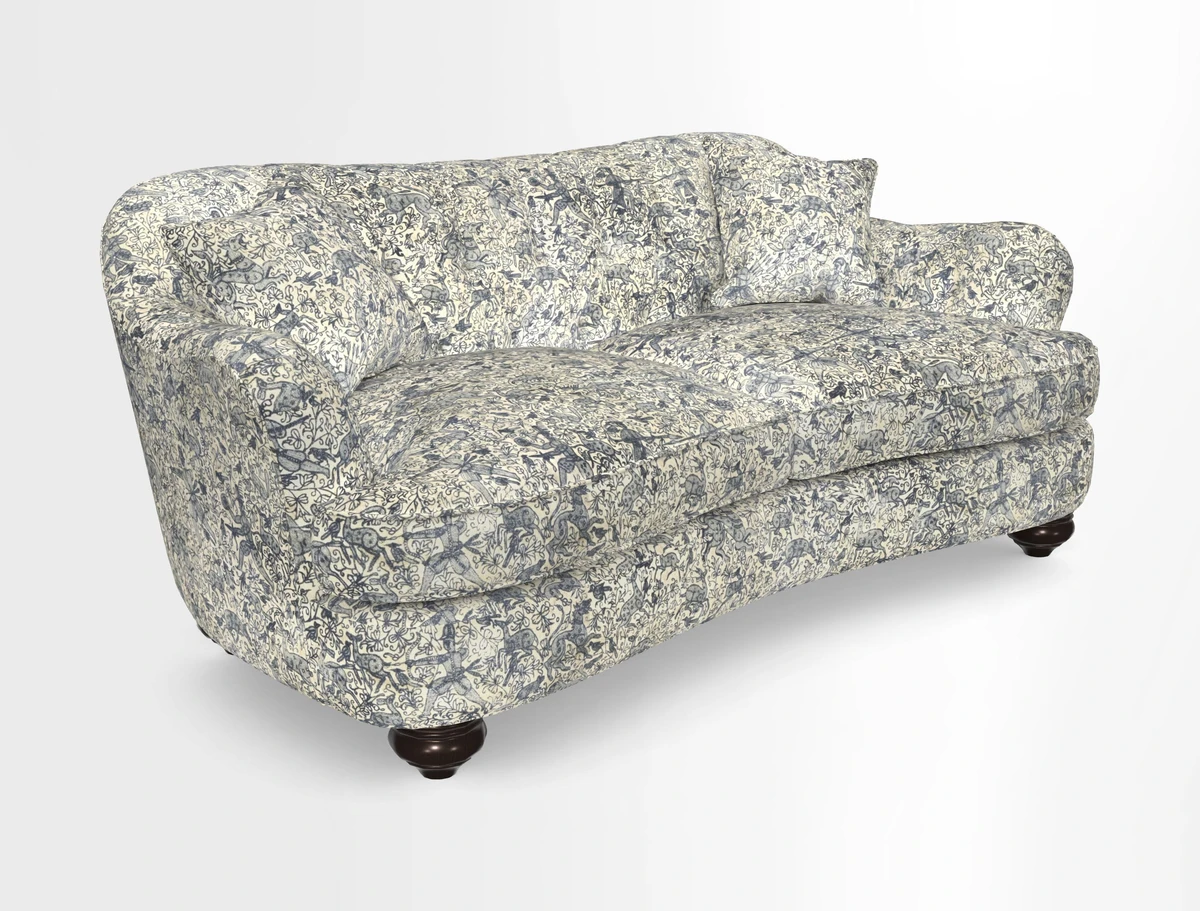 Fairmont 3 Seater Sofa in Romo Osumi Wild Rose with Contrast Piping in Linwood Luna Blossom Contrasting Scatters in Colefax & Fowler Jocasta Velvet Red
