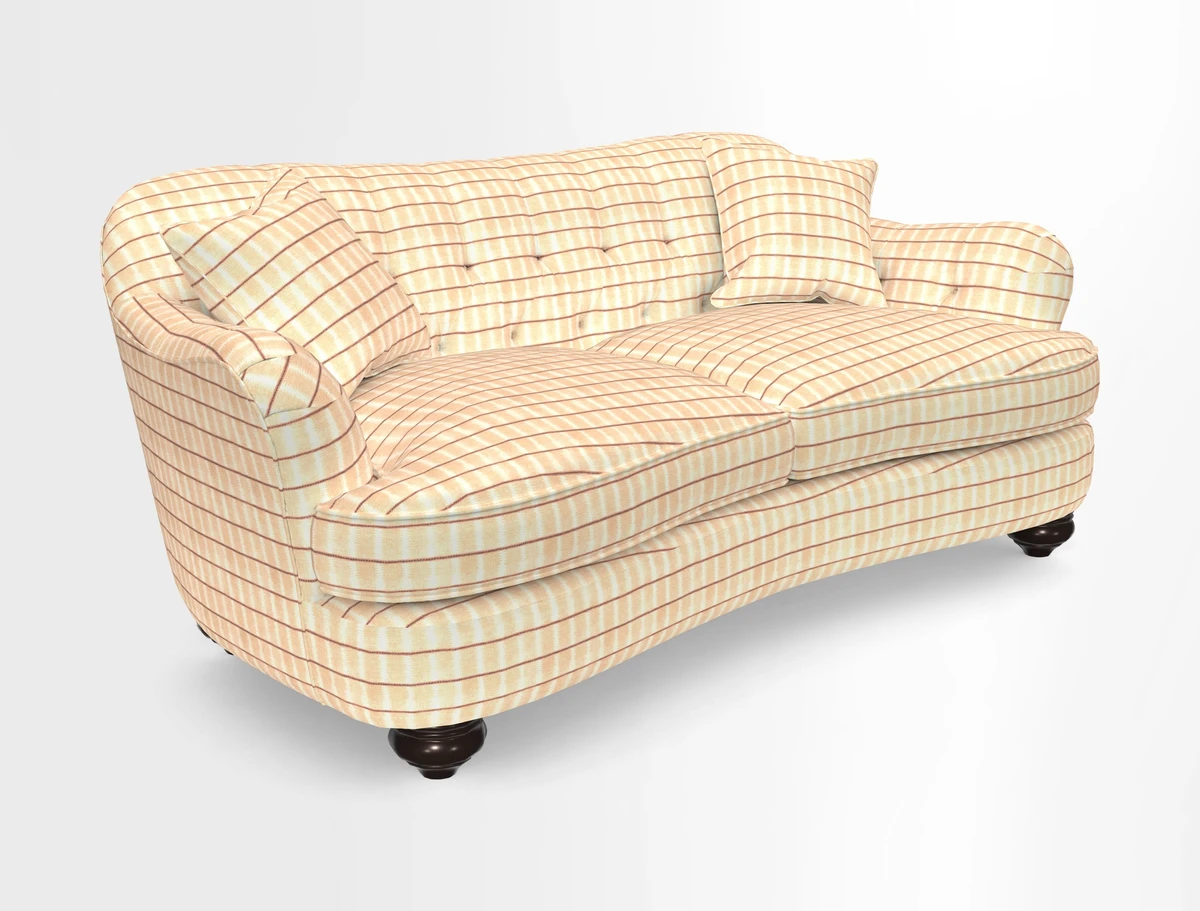 Fairmont 3 Seater Sofa in Romo Osumi Wild Rose with Contrast Piping in Linwood Luna Blossom Contrasting Scatters in Colefax & Fowler Jocasta Velvet Red