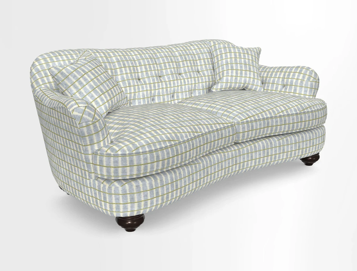 Fairmont 3 Seater Sofa in Romo Osumi Wild Rose with Contrast Piping in Linwood Luna Blossom Contrasting Scatters in Colefax & Fowler Jocasta Velvet Red