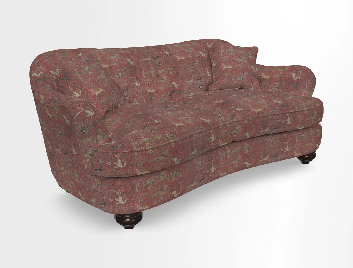 Fairmont 3 Seater Sofa in Romo Osumi Wild Rose with Contrast Piping in Linwood Luna Blossom Contrasting Scatters in Colefax & Fowler Jocasta Velvet Red