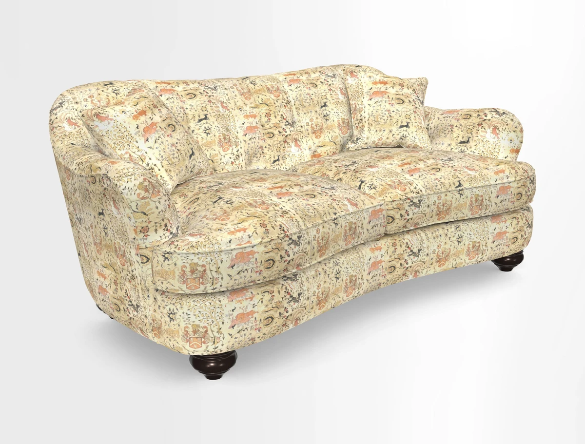 Fairmont 3 Seater Sofa in Romo Osumi Wild Rose with Contrast Piping in Linwood Luna Blossom Contrasting Scatters in Colefax & Fowler Jocasta Velvet Red