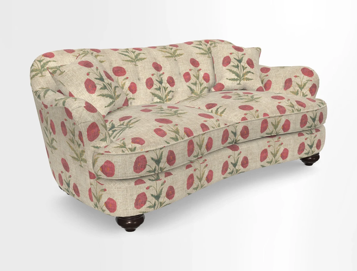 Fairmont 3 Seater Sofa in Romo Osumi Wild Rose with Contrast Piping in Linwood Luna Blossom Contrasting Scatters in Colefax & Fowler Jocasta Velvet Red