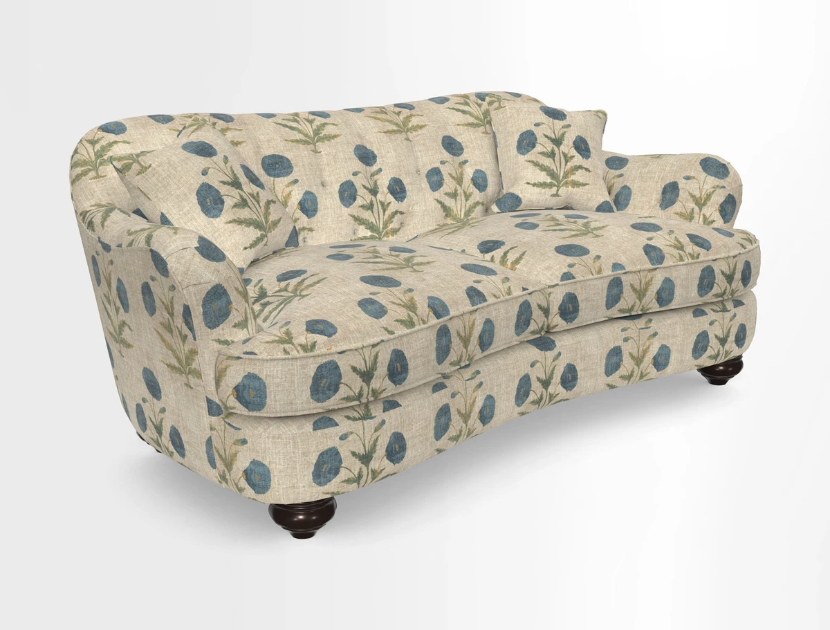 Fairmont 3 Seater Sofa in Romo Osumi Wild Rose with Contrast Piping in Linwood Luna Blossom Contrasting Scatters in Colefax & Fowler Jocasta Velvet Red
