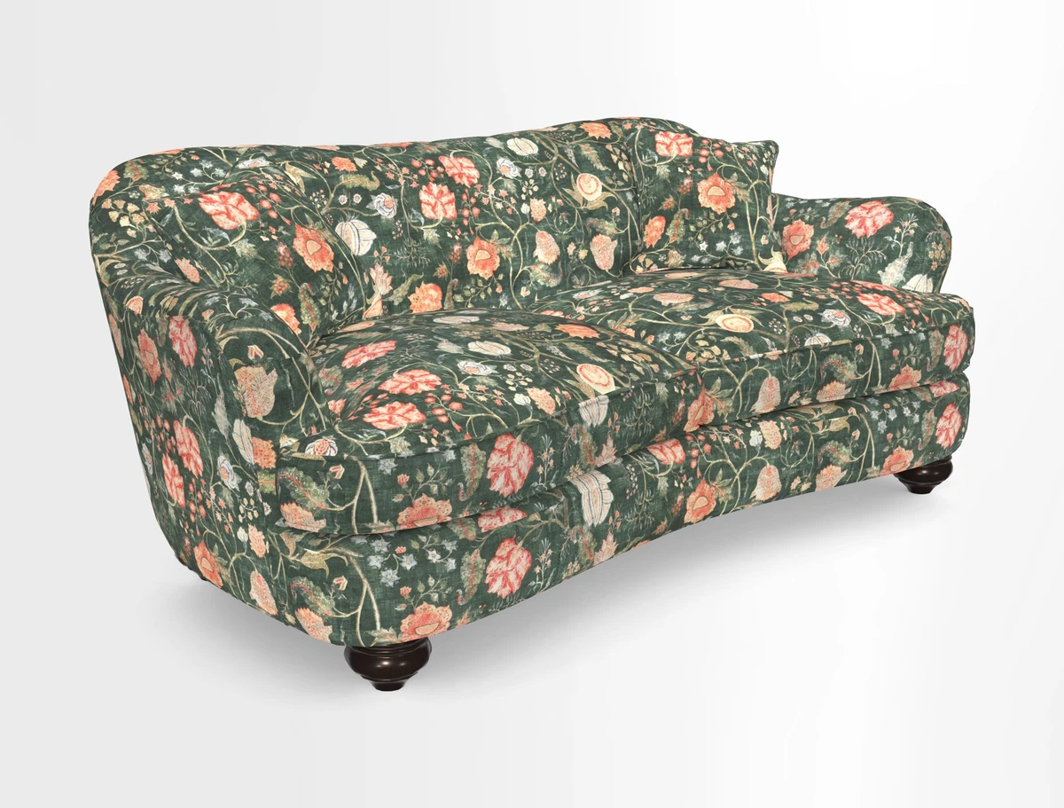 Fairmont 3 Seater Sofa in Romo Osumi Wild Rose with Contrast Piping in Linwood Luna Blossom Contrasting Scatters in Colefax & Fowler Jocasta Velvet Red
