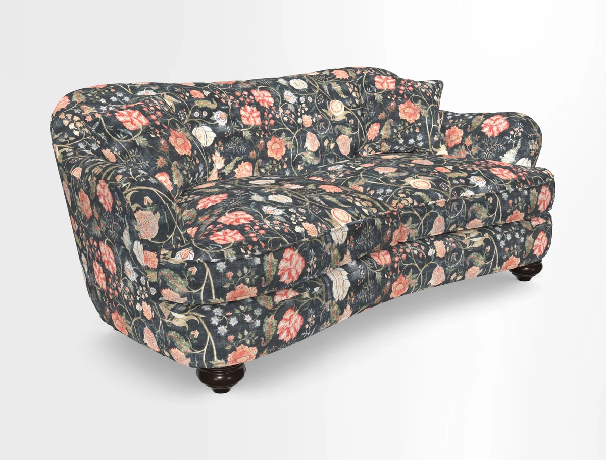 Fairmont 3 Seater Sofa in Romo Osumi Wild Rose with Contrast Piping in Linwood Luna Blossom Contrasting Scatters in Colefax & Fowler Jocasta Velvet Red