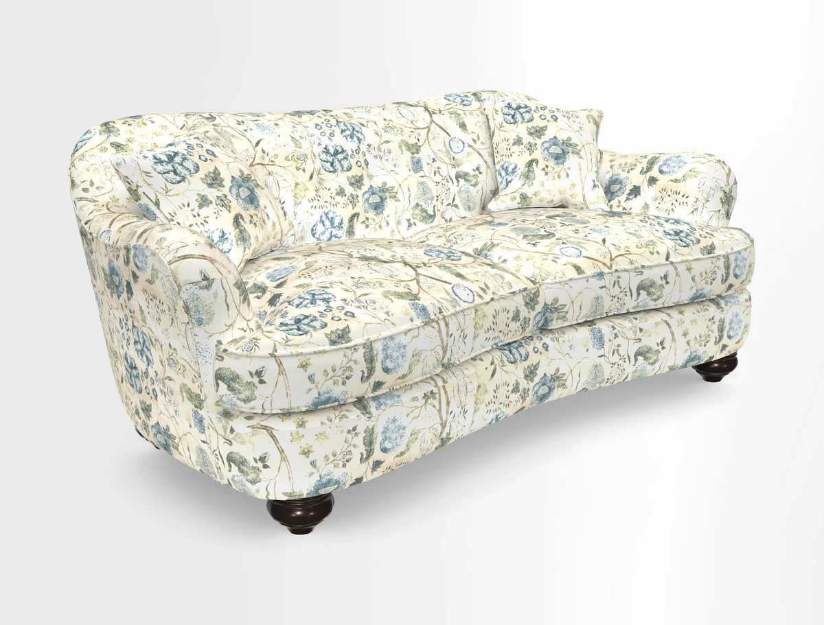 Fairmont 3 Seater Sofa in Romo Osumi Wild Rose with Contrast Piping in Linwood Luna Blossom Contrasting Scatters in Colefax & Fowler Jocasta Velvet Red
