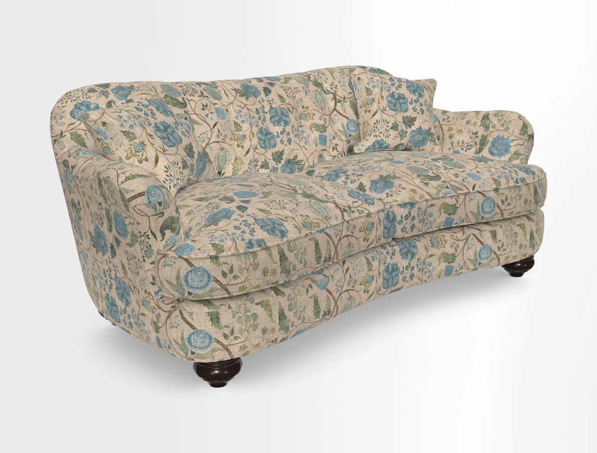 Fairmont 3 Seater Sofa in Romo Osumi Wild Rose with Contrast Piping in Linwood Luna Blossom Contrasting Scatters in Colefax & Fowler Jocasta Velvet Red