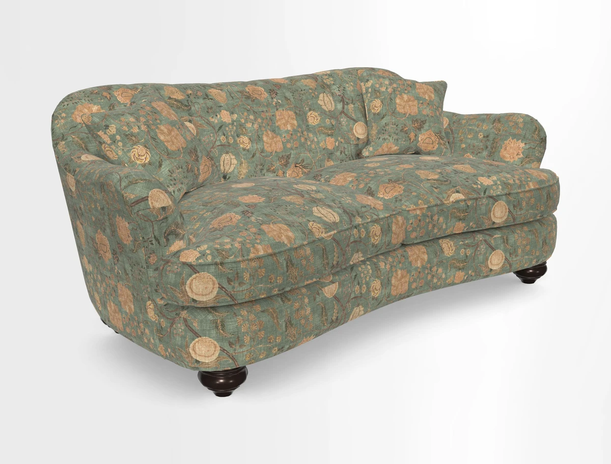 Fairmont 3 Seater Sofa in Romo Osumi Wild Rose with Contrast Piping in Linwood Luna Blossom Contrasting Scatters in Colefax & Fowler Jocasta Velvet Red