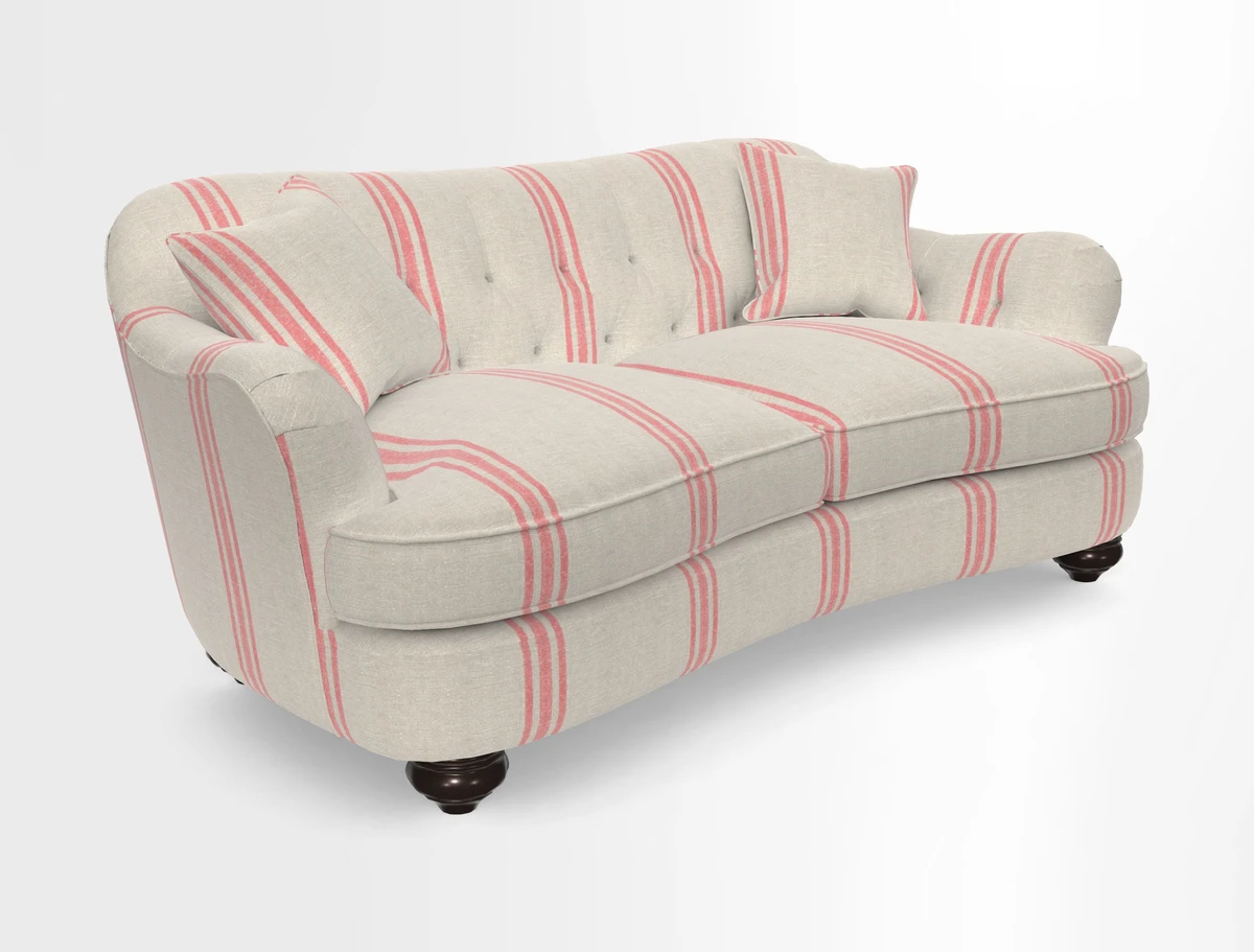 Fairmont 3 Seater Sofa in Romo Osumi Wild Rose with Contrast Piping in Linwood Luna Blossom Contrasting Scatters in Colefax & Fowler Jocasta Velvet Red