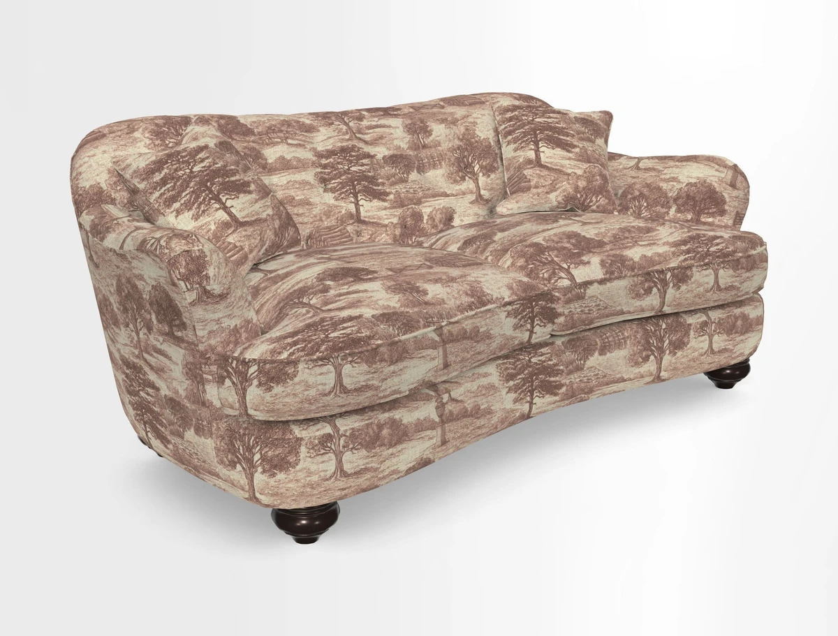 Fairmont 3 Seater Sofa in Romo Osumi Wild Rose with Contrast Piping in Linwood Luna Blossom Contrasting Scatters in Colefax & Fowler Jocasta Velvet Red