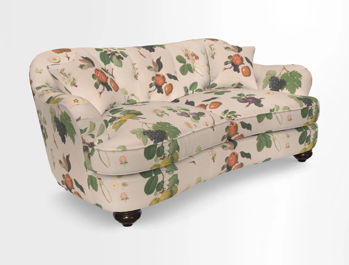 Fairmont 3 Seater Sofa in Romo Osumi Wild Rose with Contrast Piping in Linwood Luna Blossom Contrasting Scatters in Colefax & Fowler Jocasta Velvet Red