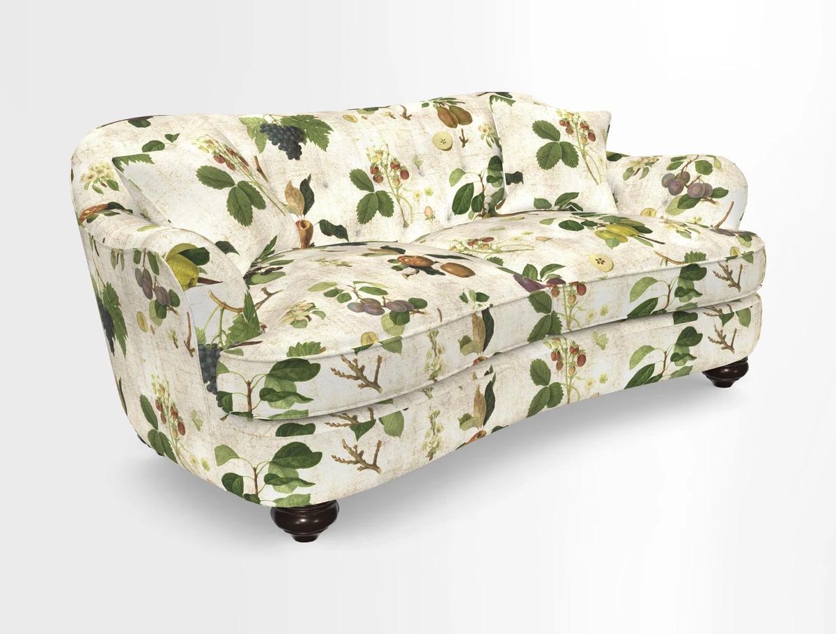 Fairmont 3 Seater Sofa in Romo Osumi Wild Rose with Contrast Piping in Linwood Luna Blossom Contrasting Scatters in Colefax & Fowler Jocasta Velvet Red