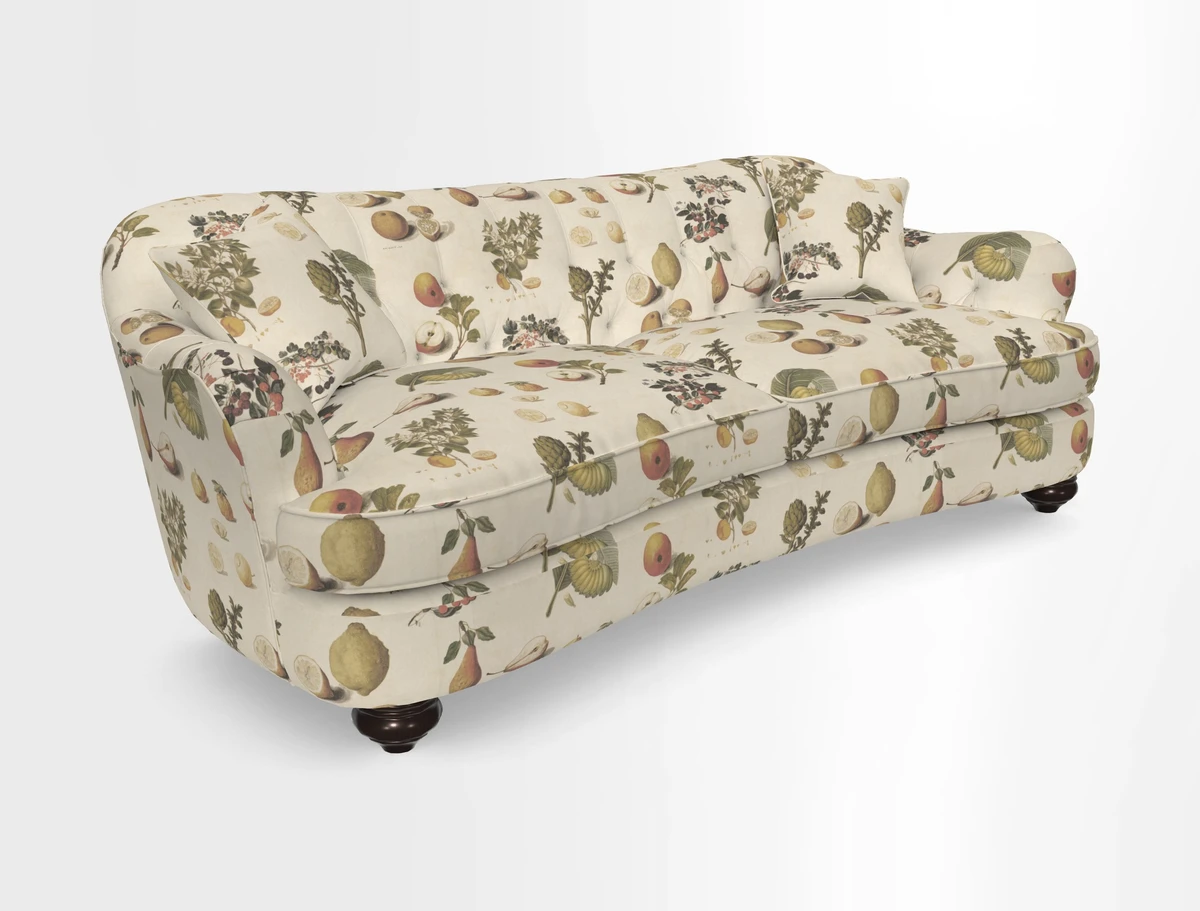 Fairmont 4 Seater Sofa in Romo Osumi Wild Rose with Contrast Piping in Linwood Luna Blossom Contrasting Scatters in Colefax & Fowler Jocasta Velvet Red