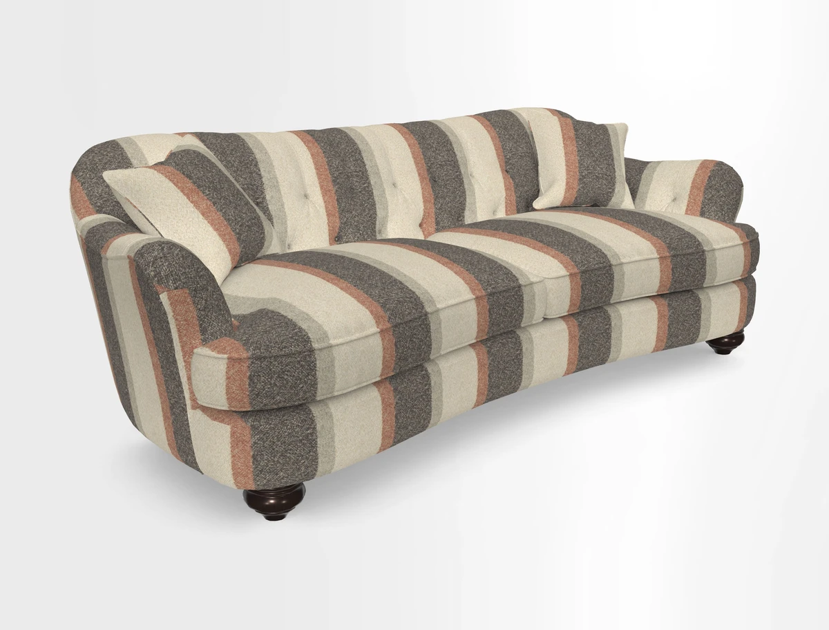 Fairmont 4 Seater Sofa in Romo Osumi Wild Rose with Contrast Piping in Linwood Luna Blossom Contrasting Scatters in Colefax & Fowler Jocasta Velvet Red