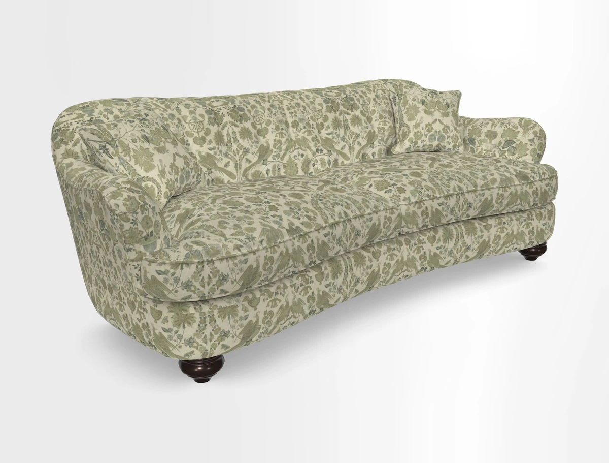 Fairmont 4 Seater Sofa in Romo Osumi Wild Rose with Contrast Piping in Linwood Luna Blossom Contrasting Scatters in Colefax & Fowler Jocasta Velvet Red