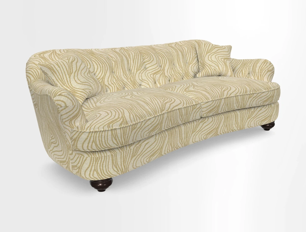 Fairmont 4 Seater Sofa in Romo Osumi Wild Rose with Contrast Piping in Linwood Luna Blossom Contrasting Scatters in Colefax & Fowler Jocasta Velvet Red