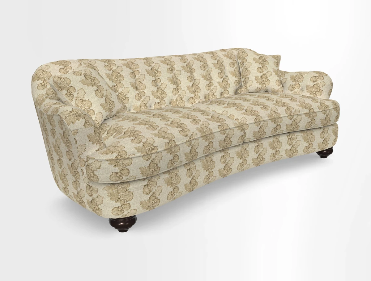 Fairmont 4 Seater Sofa in Romo Osumi Wild Rose with Contrast Piping in Linwood Luna Blossom Contrasting Scatters in Colefax & Fowler Jocasta Velvet Red