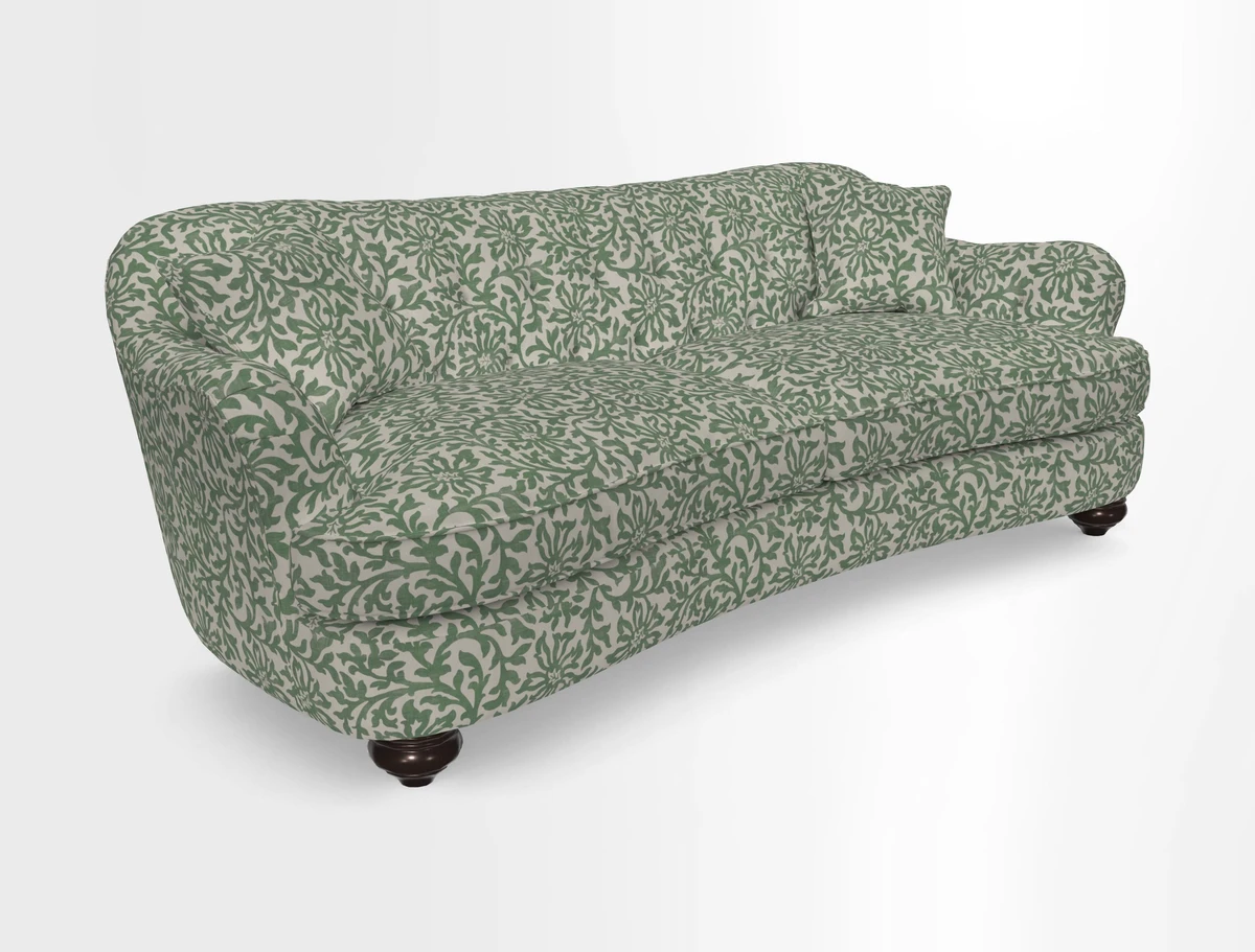 Fairmont 4 Seater Sofa in Romo Osumi Wild Rose with Contrast Piping in Linwood Luna Blossom Contrasting Scatters in Colefax & Fowler Jocasta Velvet Red