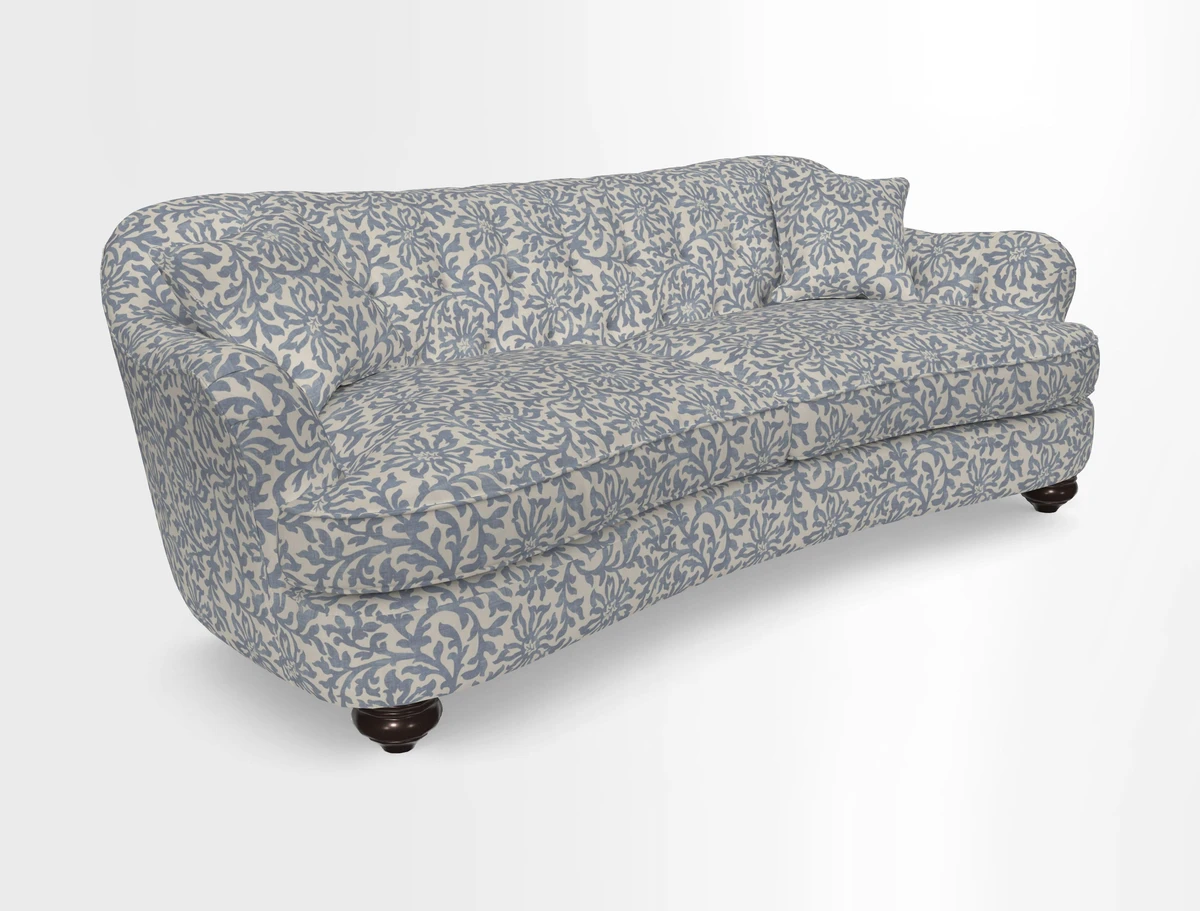 Fairmont 4 Seater Sofa in Romo Osumi Wild Rose with Contrast Piping in Linwood Luna Blossom Contrasting Scatters in Colefax & Fowler Jocasta Velvet Red