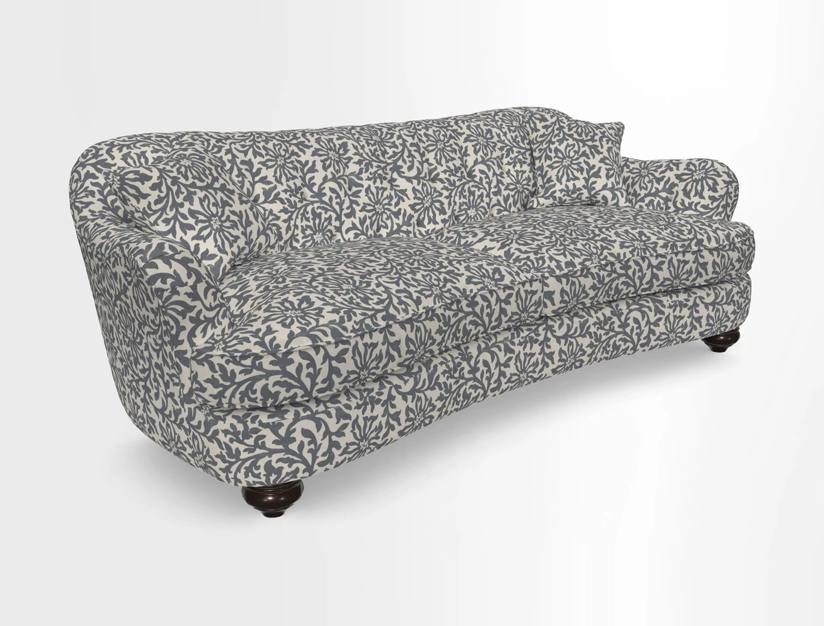 Fairmont 4 Seater Sofa in Romo Osumi Wild Rose with Contrast Piping in Linwood Luna Blossom Contrasting Scatters in Colefax & Fowler Jocasta Velvet Red