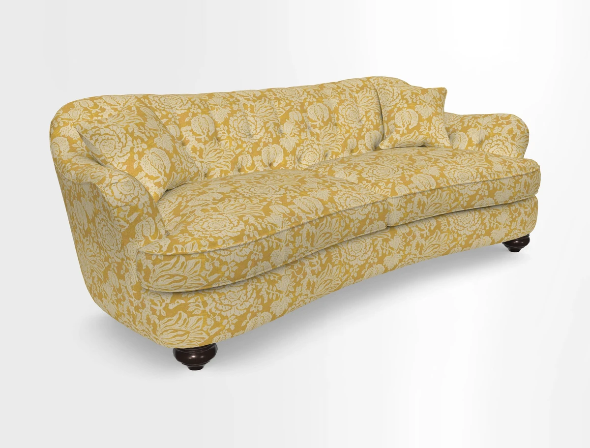 Fairmont 4 Seater Sofa in Romo Osumi Wild Rose with Contrast Piping in Linwood Luna Blossom Contrasting Scatters in Colefax & Fowler Jocasta Velvet Red