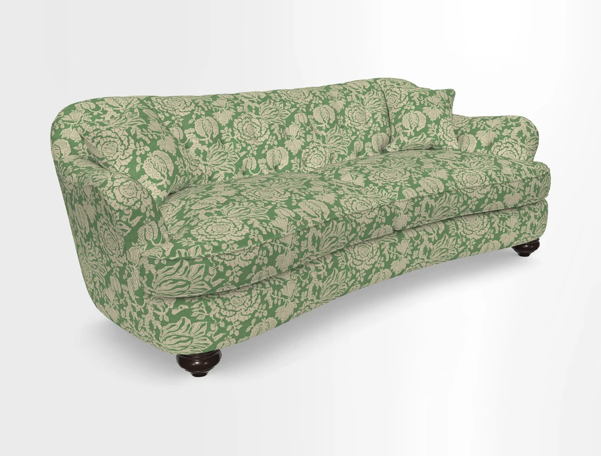 Fairmont 4 Seater Sofa in Romo Osumi Wild Rose with Contrast Piping in Linwood Luna Blossom Contrasting Scatters in Colefax & Fowler Jocasta Velvet Red