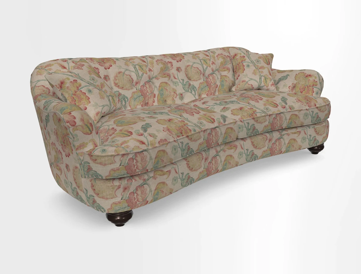 Fairmont 4 Seater Sofa in Romo Osumi Wild Rose with Contrast Piping in Linwood Luna Blossom Contrasting Scatters in Colefax & Fowler Jocasta Velvet Red