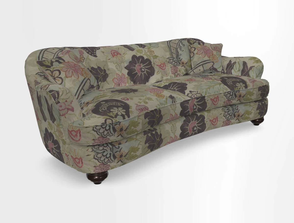 Fairmont 4 Seater Sofa in Romo Osumi Wild Rose with Contrast Piping in Linwood Luna Blossom Contrasting Scatters in Colefax & Fowler Jocasta Velvet Red