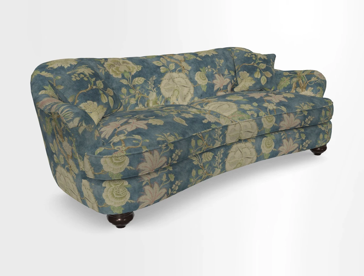 Fairmont 4 Seater Sofa in Romo Osumi Wild Rose with Contrast Piping in Linwood Luna Blossom Contrasting Scatters in Colefax & Fowler Jocasta Velvet Red