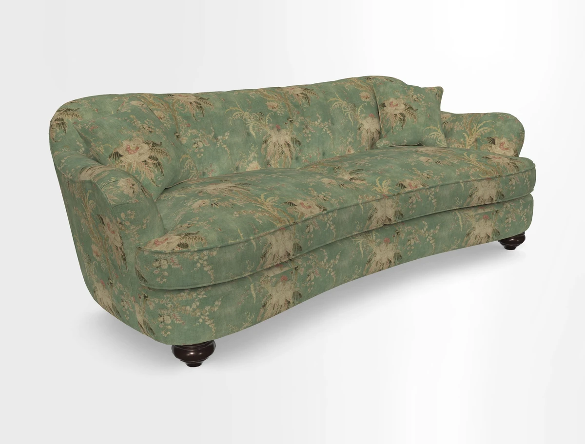 Fairmont 4 Seater Sofa in Romo Osumi Wild Rose with Contrast Piping in Linwood Luna Blossom Contrasting Scatters in Colefax & Fowler Jocasta Velvet Red