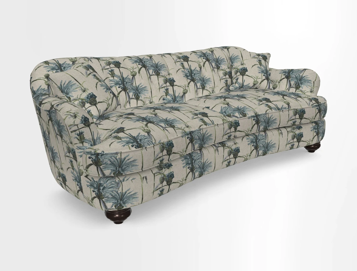 Fairmont 4 Seater Sofa in Romo Osumi Wild Rose with Contrast Piping in Linwood Luna Blossom Contrasting Scatters in Colefax & Fowler Jocasta Velvet Red