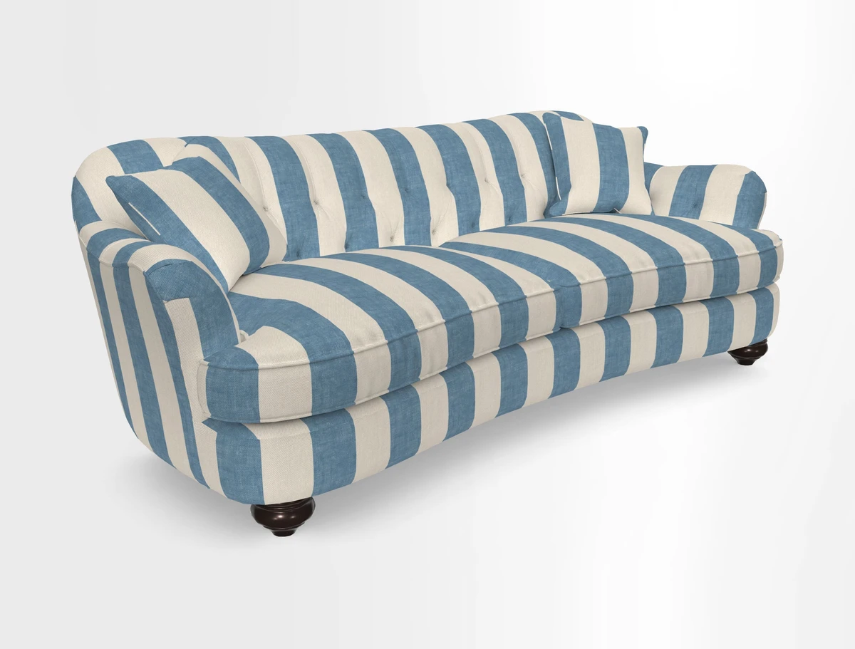 Fairmont 4 Seater Sofa in Romo Osumi Wild Rose with Contrast Piping in Linwood Luna Blossom Contrasting Scatters in Colefax & Fowler Jocasta Velvet Red