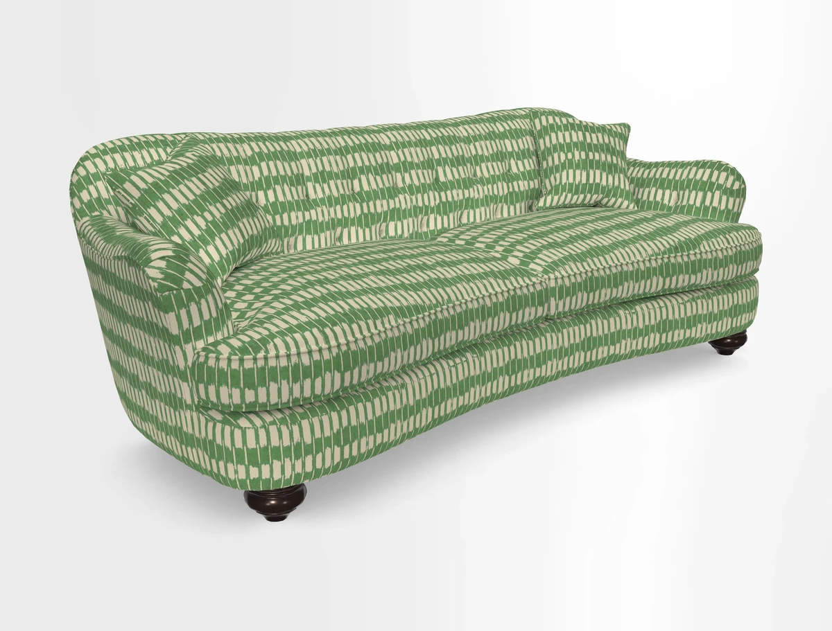 Fairmont 4 Seater Sofa in Romo Osumi Wild Rose with Contrast Piping in Linwood Luna Blossom Contrasting Scatters in Colefax & Fowler Jocasta Velvet Red
