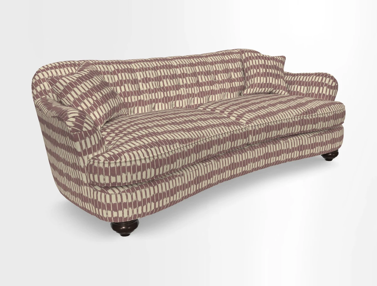 Fairmont 4 Seater Sofa in Romo Osumi Wild Rose with Contrast Piping in Linwood Luna Blossom Contrasting Scatters in Colefax & Fowler Jocasta Velvet Red