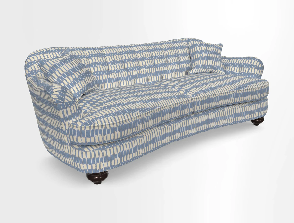 Fairmont 4 Seater Sofa in Romo Osumi Wild Rose with Contrast Piping in Linwood Luna Blossom Contrasting Scatters in Colefax & Fowler Jocasta Velvet Red