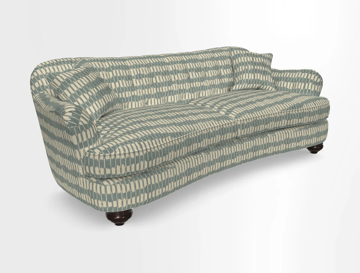 Fairmont 4 Seater Sofa in Romo Osumi Wild Rose with Contrast Piping in Linwood Luna Blossom Contrasting Scatters in Colefax & Fowler Jocasta Velvet Red
