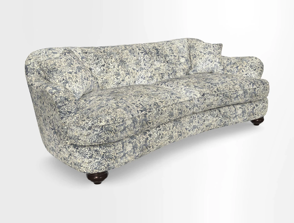 Fairmont 4 Seater Sofa in Romo Osumi Wild Rose with Contrast Piping in Linwood Luna Blossom Contrasting Scatters in Colefax & Fowler Jocasta Velvet Red