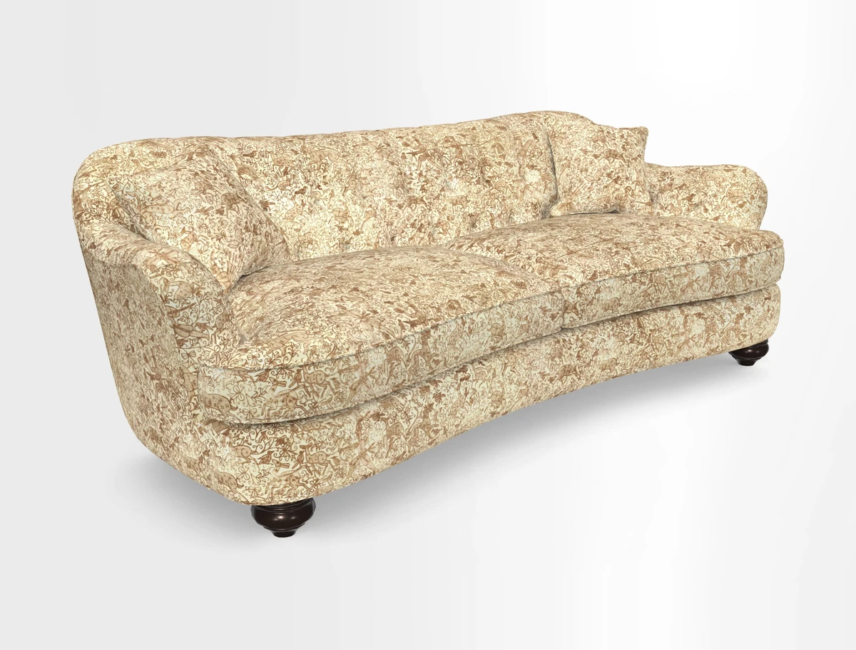 Fairmont 4 Seater Sofa in Romo Osumi Wild Rose with Contrast Piping in Linwood Luna Blossom Contrasting Scatters in Colefax & Fowler Jocasta Velvet Red
